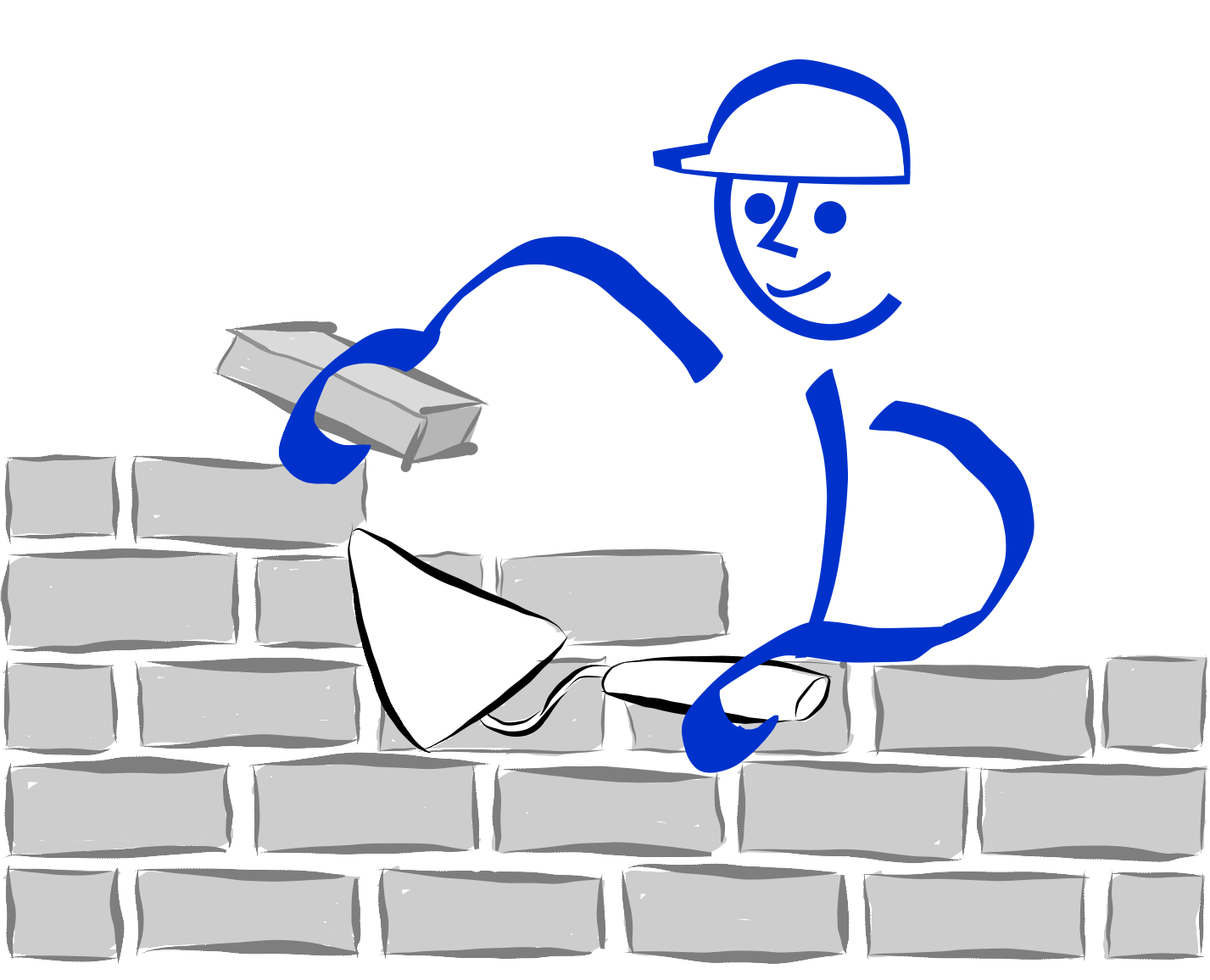 A ilustração retrata uma pessoa construindo um muro, destacando a importância de construir peça por peça no tempo certo. A imagem simboliza a necessidade de paciência, perseverança e cuidado na construção de algo sólido e duradouro. Ilustração de Nêio Mustafa.